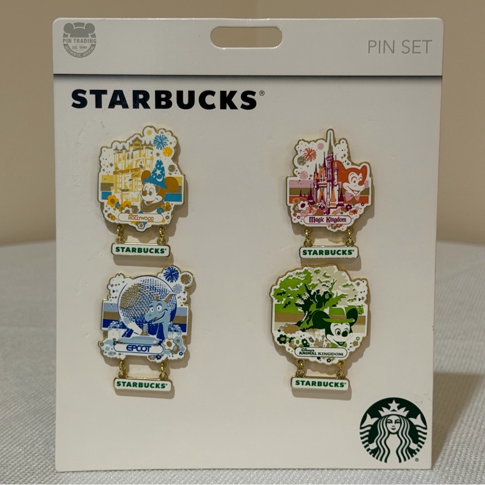 Disney Starbucks 50th Anniversary Vault Collection 4 Pin Set 4 Parks Icons